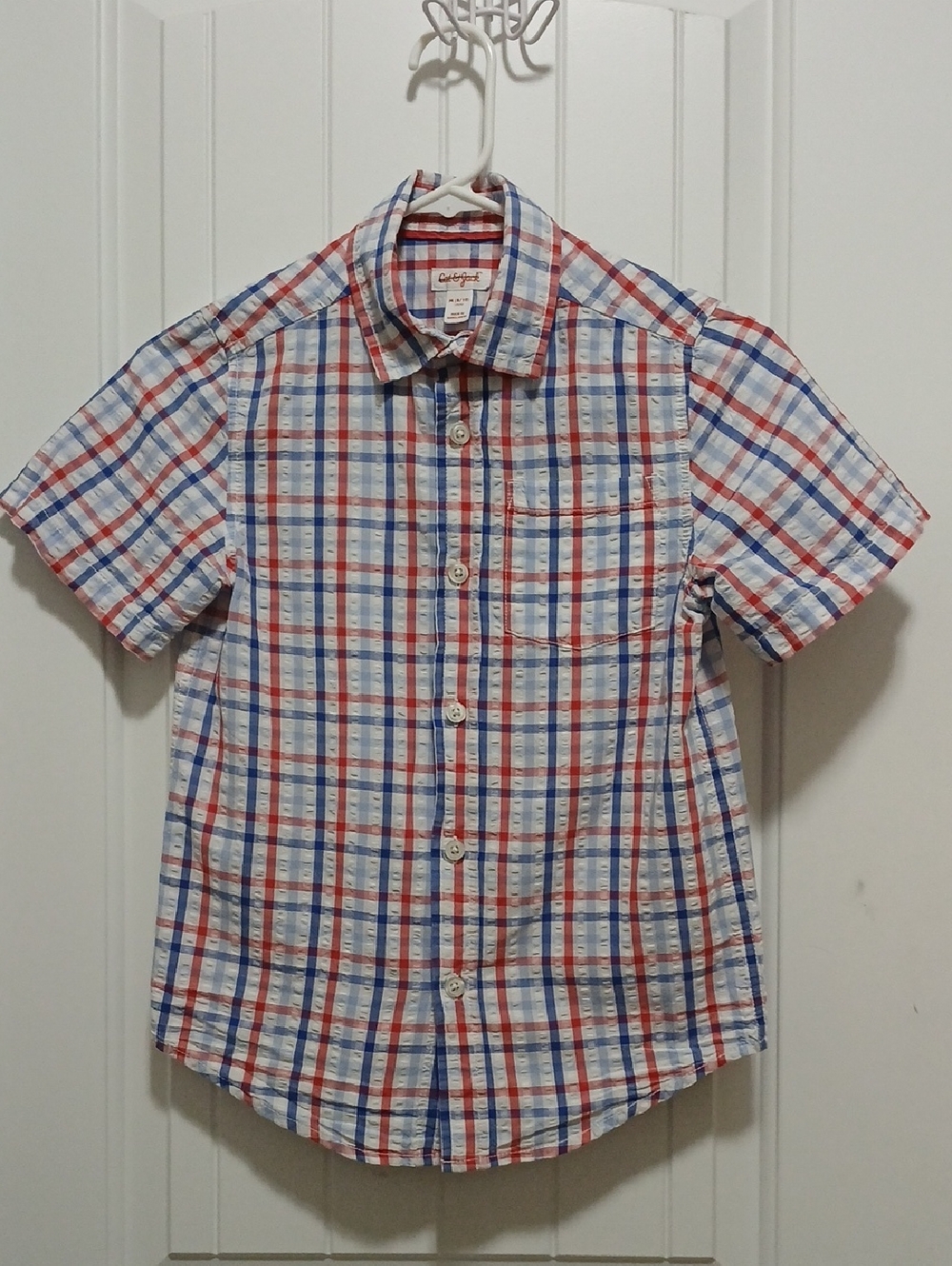 Plaid Short-Sleeve Button-Up Shirt - Red & Blue